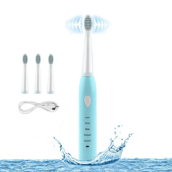 Sonic Electric Toothbrush, 4 Free Replacement Heads Included as Gifts Ideal for Adult Children and Couples Use USB Fast Charging Waterproof Toothbrush,Model: ET201 (Blue)