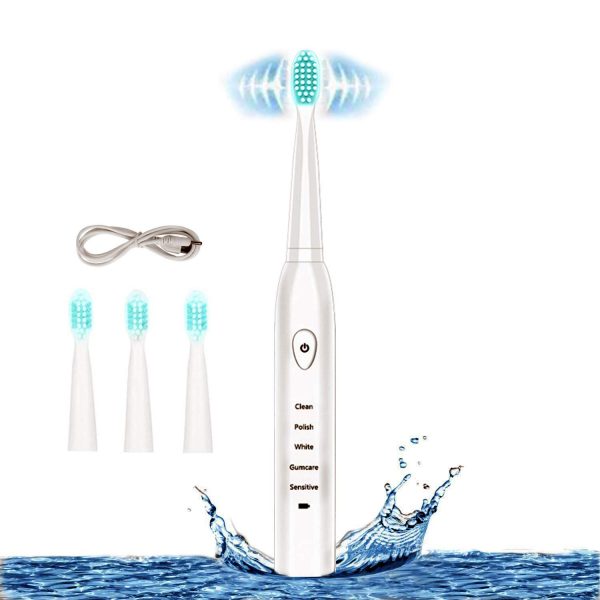 Sonic Electric Toothbrush, 4 Free Replacement Heads Included as Gifts Ideal for Adult Children and Couples Use USB Fast Charging Waterproof Toothbrush,Model: ET201 (White)