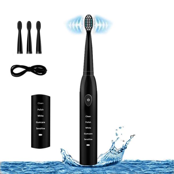 Sonic Electric Toothbrush, 4 Free Replacement Heads Included as Gifts Ideal for Adult Children and Couples Use USB Fast Charging Waterproof Toothbrush,Model: ET201 (Black)