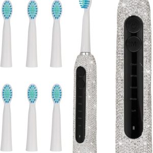 Sonic Electric Toothbrush  Rechargeable Toothbrushes for Adults with 6 Brush Heads Vibrating Toothbrush-5 Modes, USB-C Fast Charge,2Min Smart Timer,IPX7 Waterproof(White)