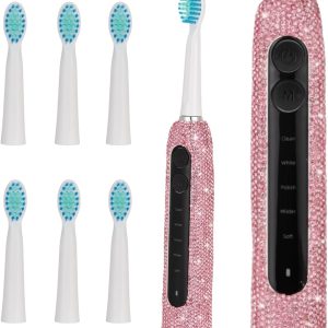 Sonic Electric Toothbrush  Rechargeable Toothbrushes for Adults with 6 Brush Heads Vibrating Toothbrush-5 Modes, USB-C Fast Charge,2Min Smart Timer,IPX7 Waterproof(Pink)